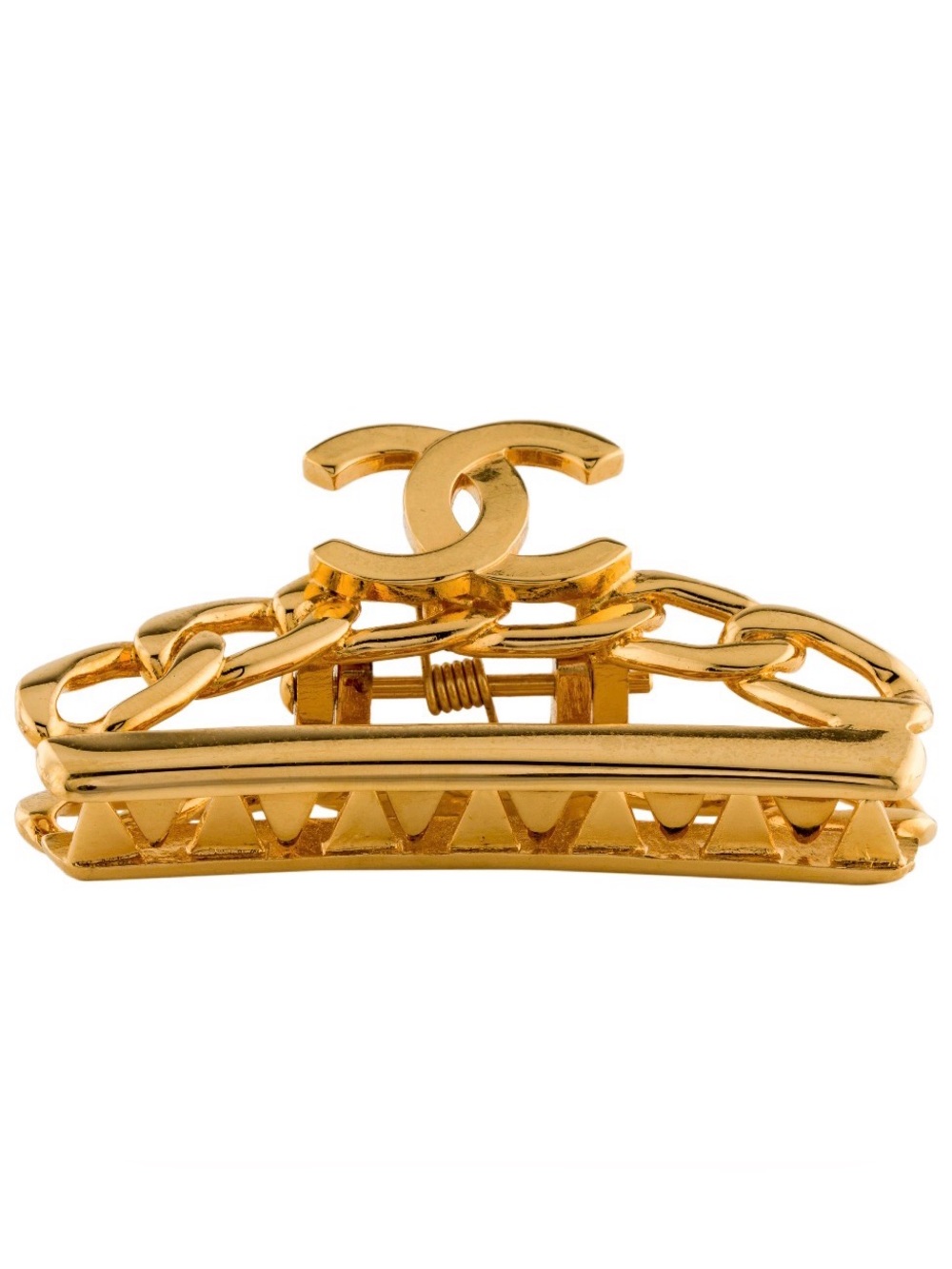 🆕 CHANEL Gold Metal Interlocking CC Chain Link Hair Claw Clip - 1 pc